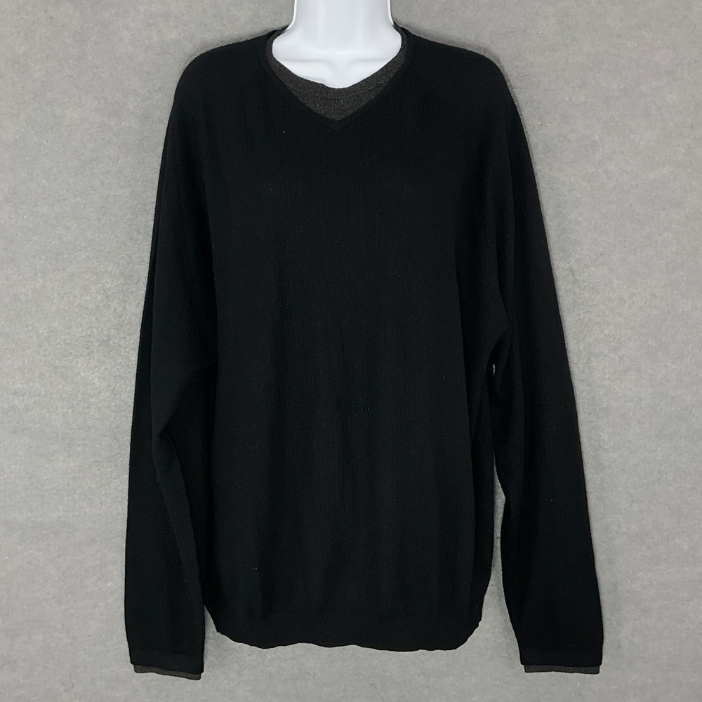 Barry Bricken Silk Cashmere Sweater V-Neck Long Sleeve XL Golf‎ Grandpa Pullover